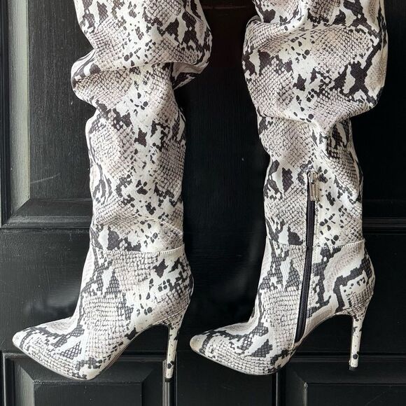 Jessica Simpson White Snakeskin Ruched Thigh High Boots Size 6 - Picture 6 of 11